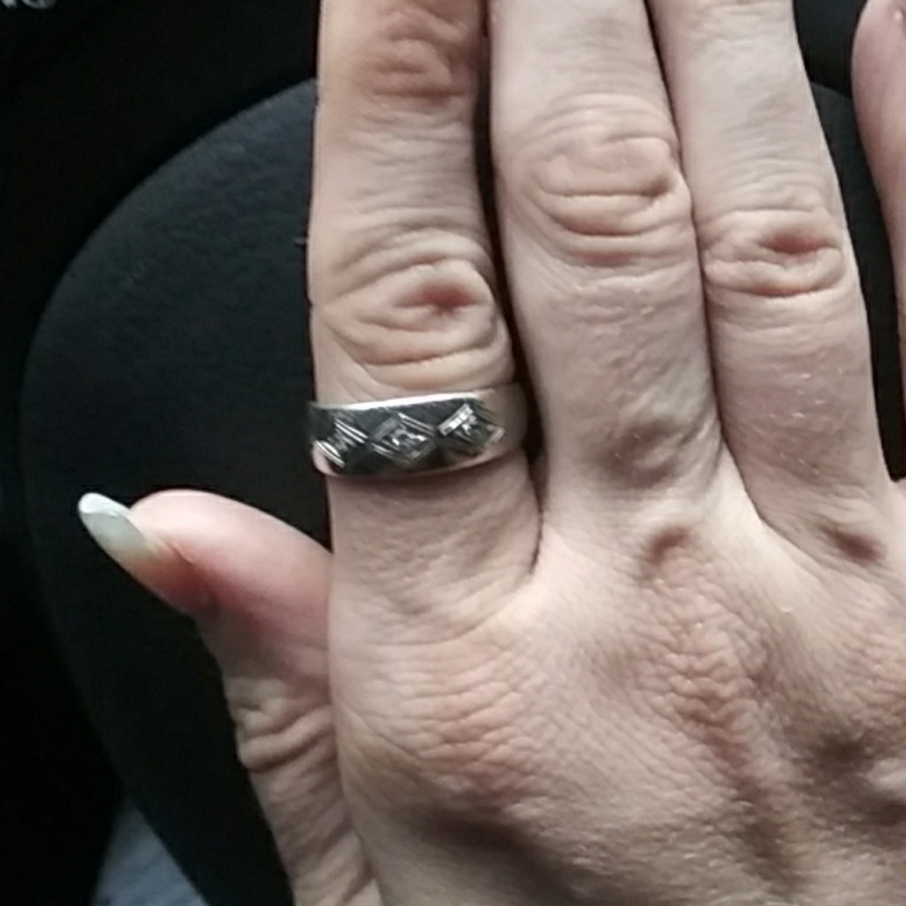 14kt pure white gold 3 real diamonds men's ring